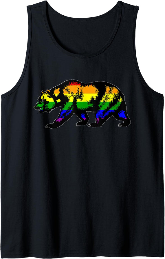 PrideNerd California Flag Gay Pride Bear Rainbow Cali LGBTQ Tank Top - As Pictured
