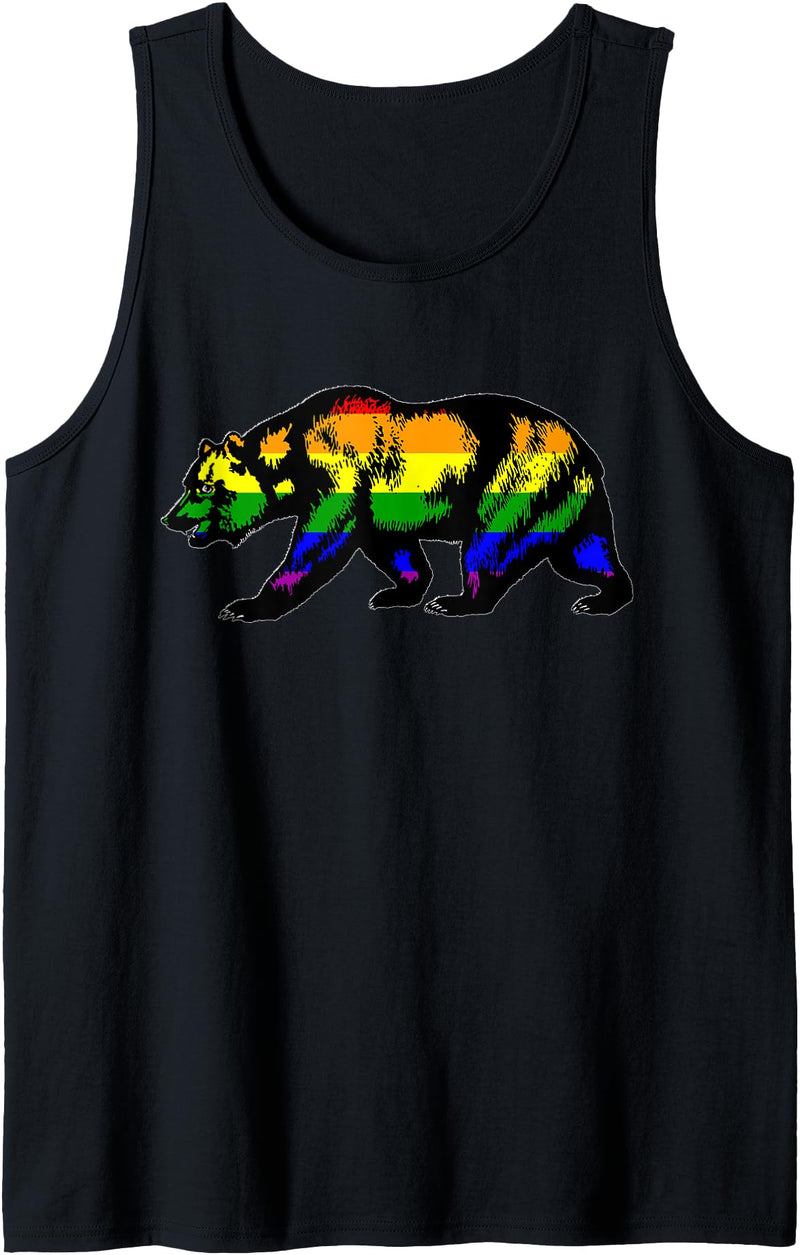 PrideNerd California Flag Gay Pride Bear Rainbow Cali LGBTQ Tank Top - As Pictured