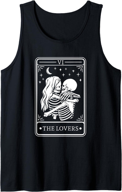 Threadrock The Lovers Vintage Tarot Card Goth Skeleton Skull Halloween Tank Top