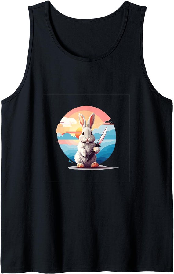 Cute Funny Menacing Bunny Halloween Idea Killer Rabbit Tank Top in Black