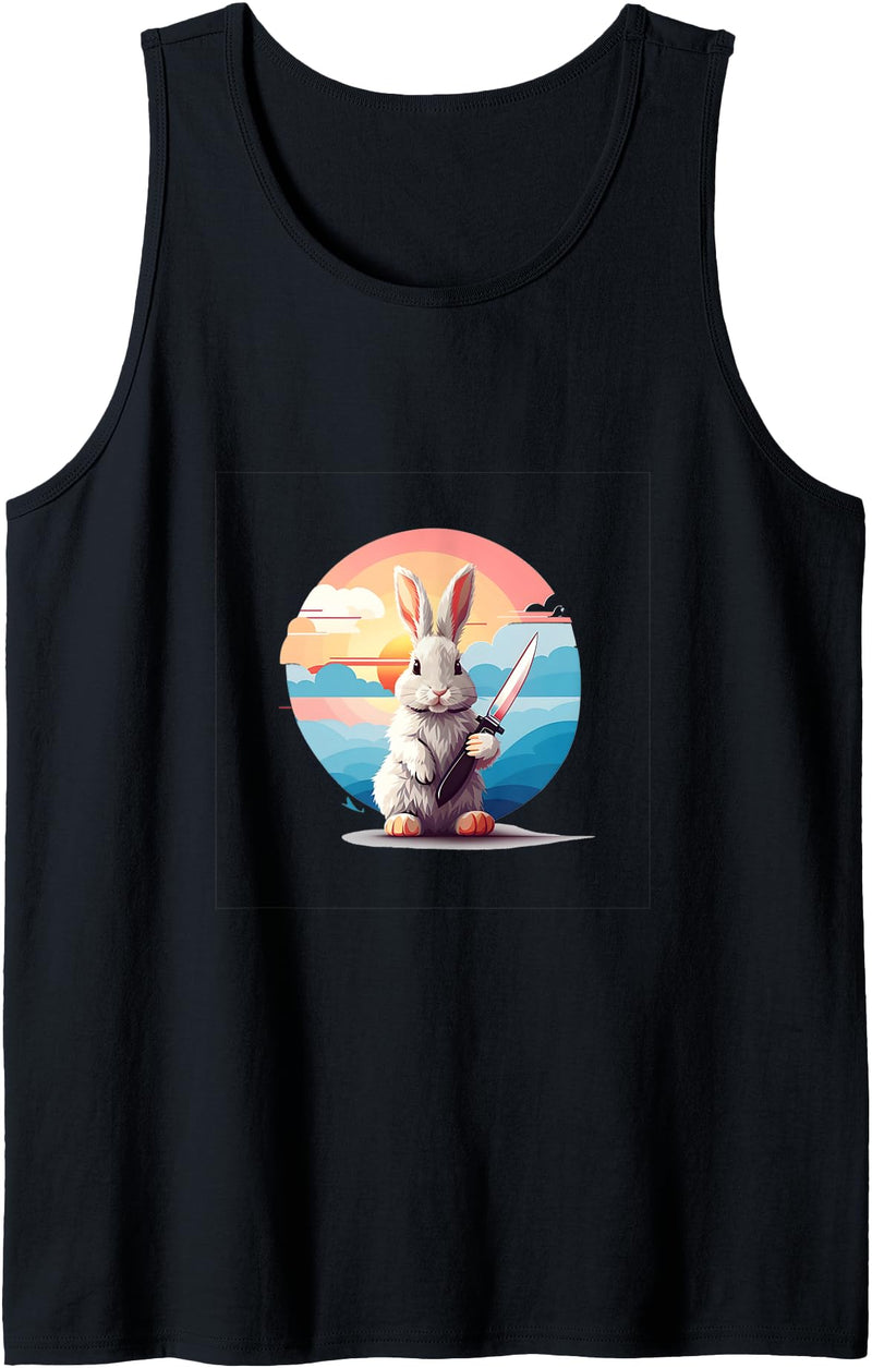 Cute Funny Menacing Bunny Halloween Idea Killer Rabbit Tank Top in Black