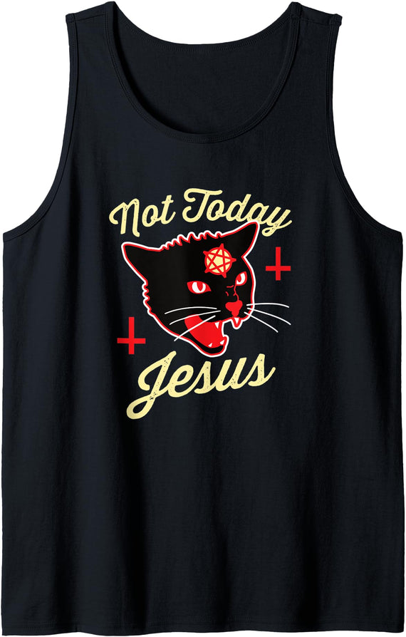 Hail Satan Funny Baphomet Parody Vintage Band Tees Not Today Jesus Hail Satan Satanic Cat Death Metal Halloween Tank Top -