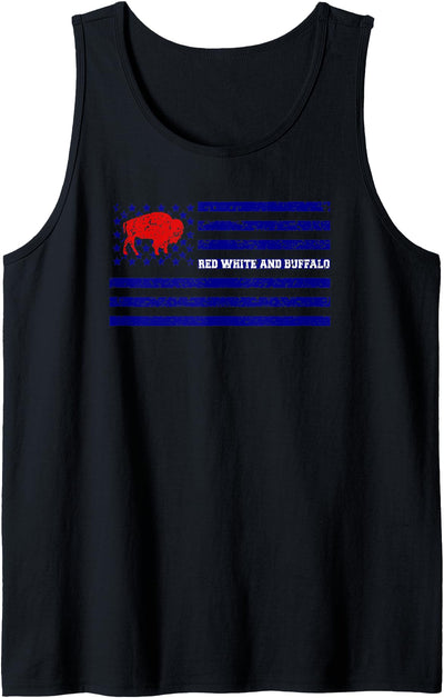 Cow Distressed Flag Red White and Buffalo Tank Top