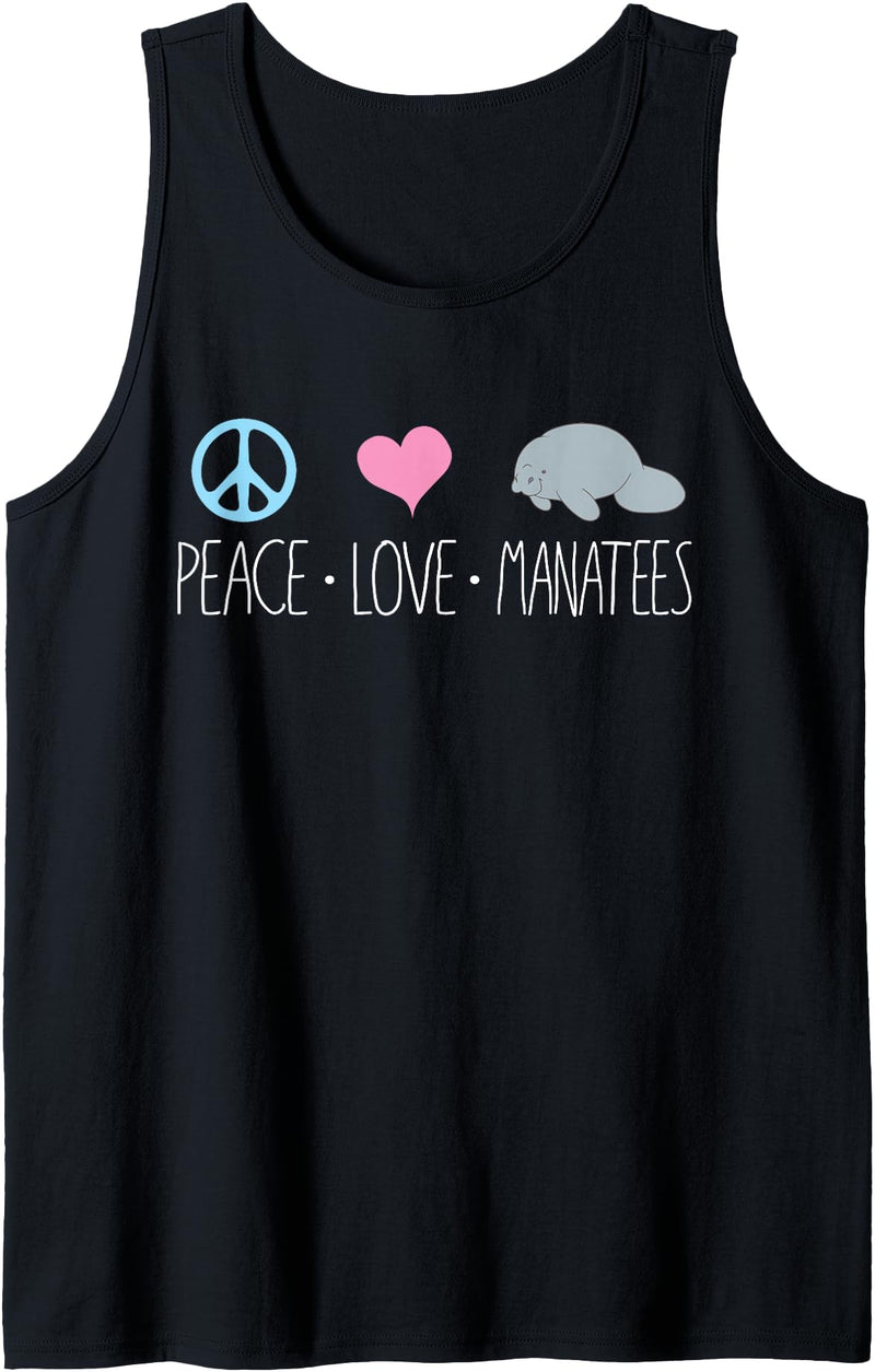 Sea Cows Tees Cute Manatee Design, Peace Love Manatees Chubby Sea Cow Gift Tank Top - Black