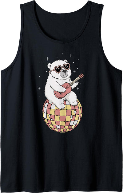 DiscoballAxis1 Funny Polar Bear Disco Dancing Ball Groovy Retro 80s Costume Tank Top