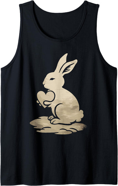 Tan Rabbit Silhouette Holding a Heart Tank Top