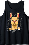 Llama looks from torn fabric Cute llama torn fabric funny llama lovers kids women men Tank Top - Black