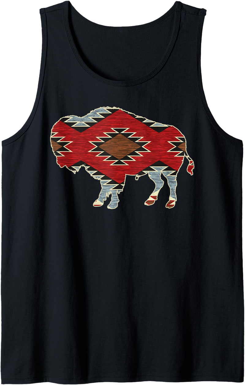 Country Girl Big Ray Designs Arizona Buffalo Aztec Indian Southwestern Pattern Vintage Tank Top - Black
