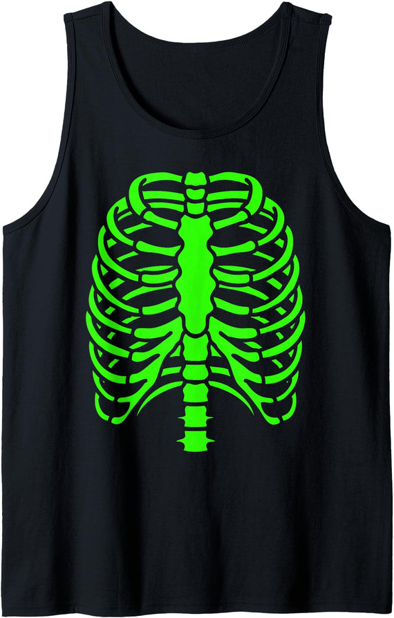 DesignDorks Fun Cool Green Skeleton Rib Cage Halloween Tank Top - Black