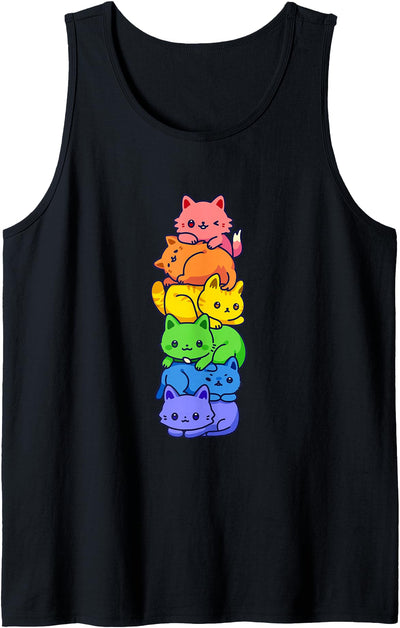 Pure Pride LGBTQ Merch Gay Pride Cat LGBT Kawaii Cats Pile Cute Anime Rainbow Flag Tank Top