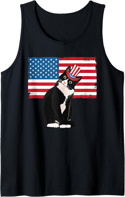 4th July Tuxedo Cat TShirts Gifts Tuxedo Cat 4th of July Hat Patriotic Gift Adults Kids Tank Top