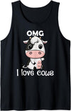 The Adorable OMG Collection OMG I Love Cows Cute Kawaii Cow Tank Top - Black