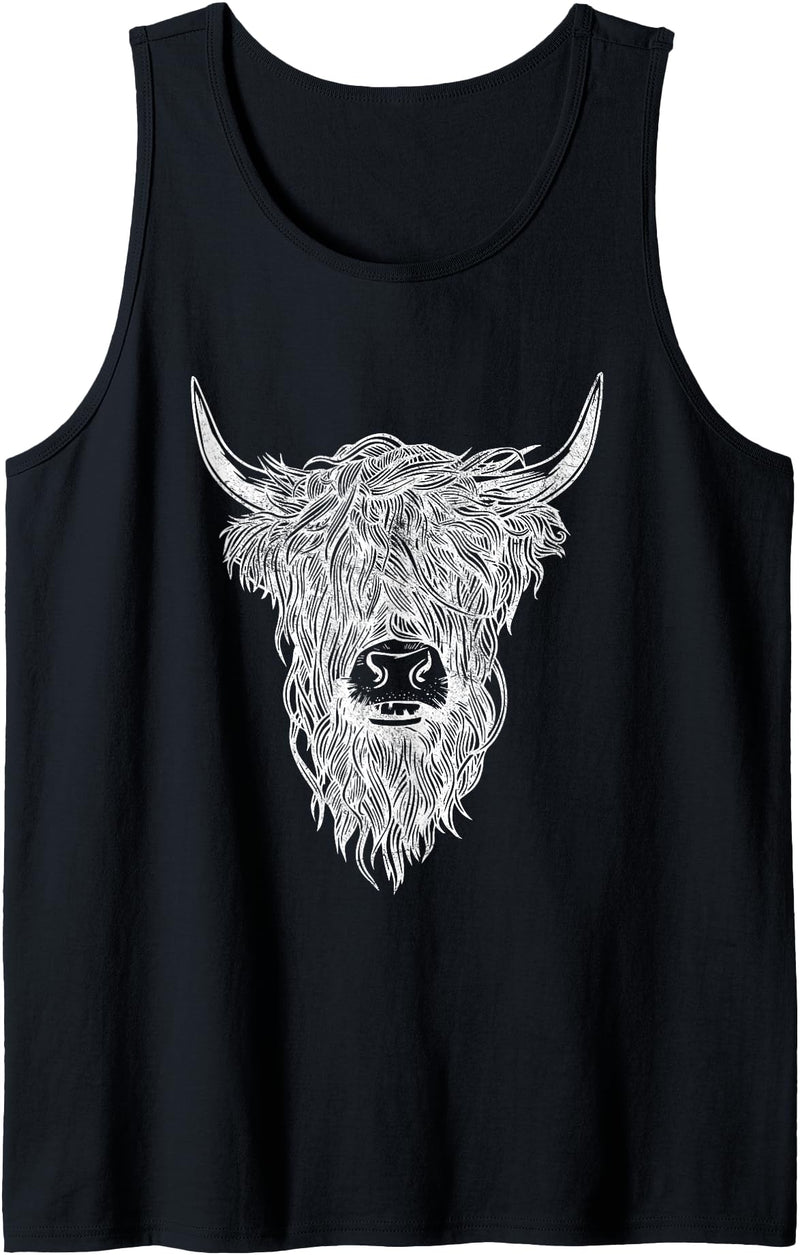 Gifts For Cow Lovers Graphic Cute Black And White Emo Cow Highland Cattle Tank Top - Black