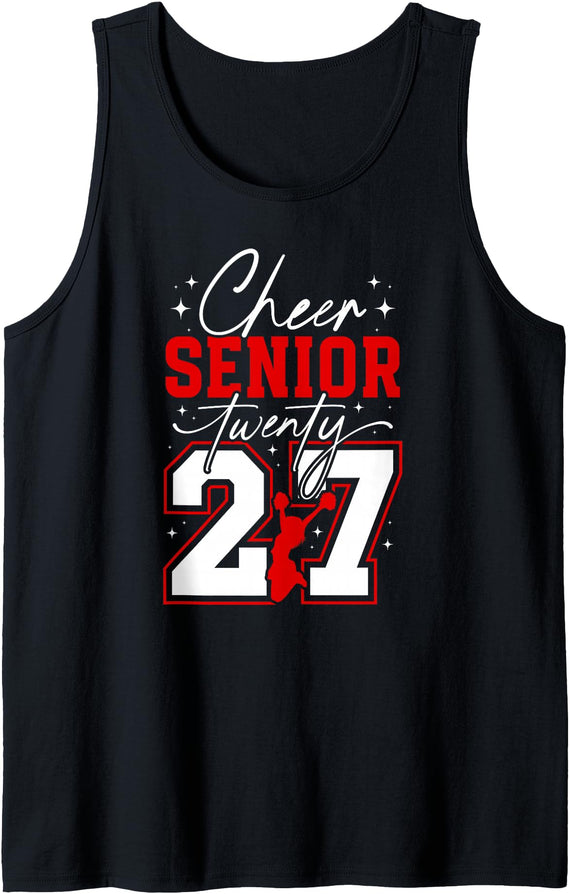 Senior Cheerleader 2027 Graduation Cheer Senior Twenty 27 Class of 2027 Cheerleading Senior Sleeveless Tank Top - Black
