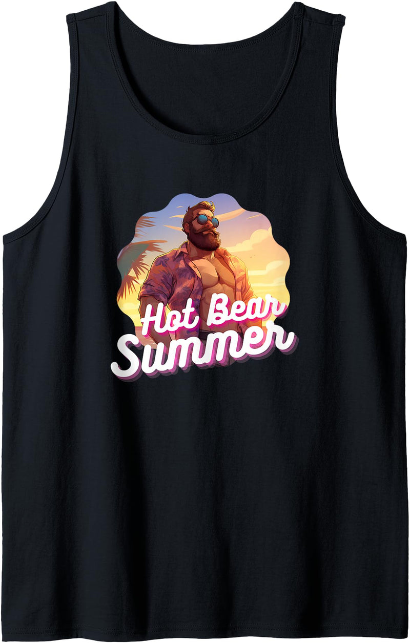 Bear & Cub Chaser Pride Community Co. Hot Bear Summer - Bear & Cub Gay Pride LGBT Bear Gay Daddy Tank Top - Black