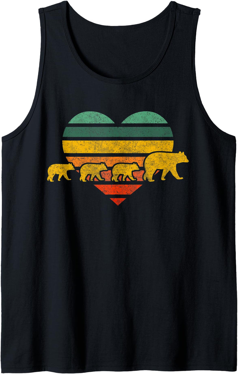 Mama Bear Three Cubs Retro Heart Mothers Day Gift Tank Top - Black
