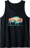Mountain Life Outdoor Bison Buffalo Shirts & Gifts Vintage National Park Bison Landscape Buffalo Retro Tank Top - Black