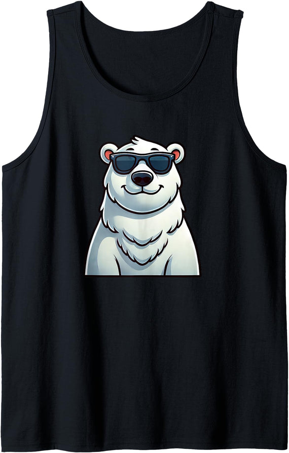Cool Bear Designs Cool Polar Bear Cartoon Sunglasses North Pole Tank Top - Black