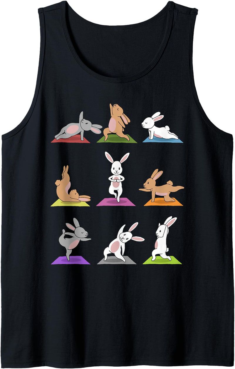 Bunny Yoga Funny Rabbits in Yoga Poses on Meditation Mats Tank Top in Black