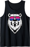 Bisexual Bi Pride Stuff Men Women Gifts Bear Face Bisexual Sunglasses Bi Pride Flag LGBTQ Men Women Tank Top - Black