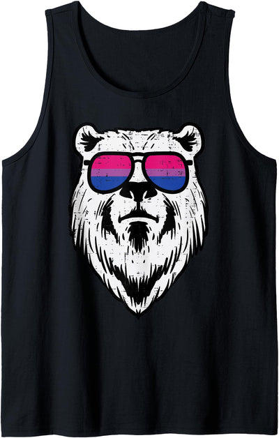 Bear Face Bisexual Sunglasses Bi Pride Flag LGBTQ Men Women Tank Top