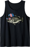 4th Of July For Women Men Kids Fourth Gift 4th of July Bass Fish US Flag Cap Patriotic Fishing Men Kids Tank Top - Black