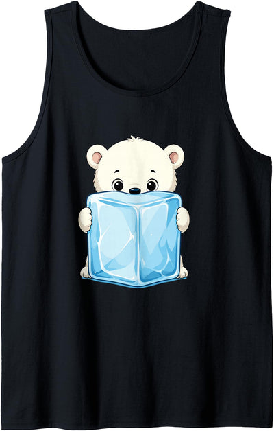 Kawaii Baby Polar Bear Holding Ice Cube Cartoon Tank Top