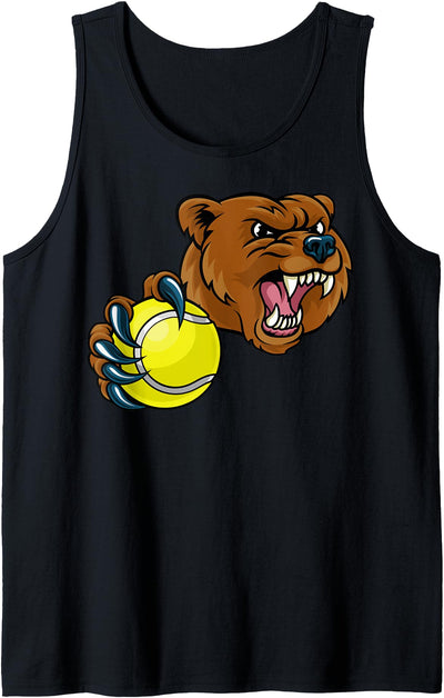Bear Cartoon Sports Bears Team Mascot Holding Tennis Ball Tank Top