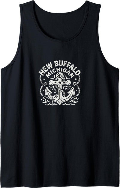 Cow New Buffalo Michigan Cute Anchor Nautical Boating Tank Top