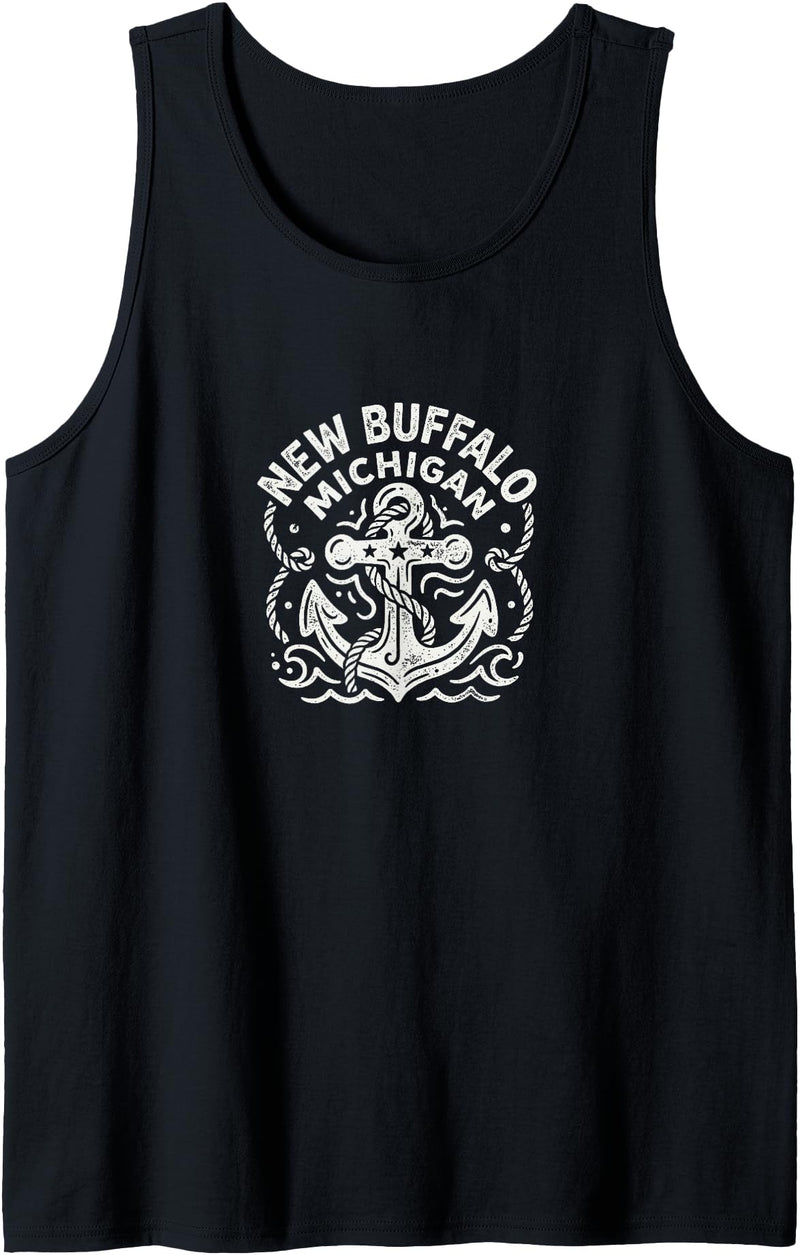 CoastlineCotton - New Buffalo Michigan New Buffalo Michigan Cute Anchor Nautical Boating Tank Top - Black