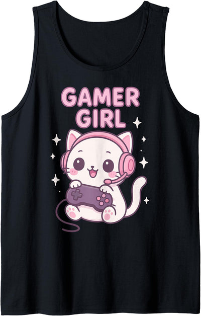 Cat Female Gamer Gaming Video Games Kawaii Gamer Girl Cat Tank Top