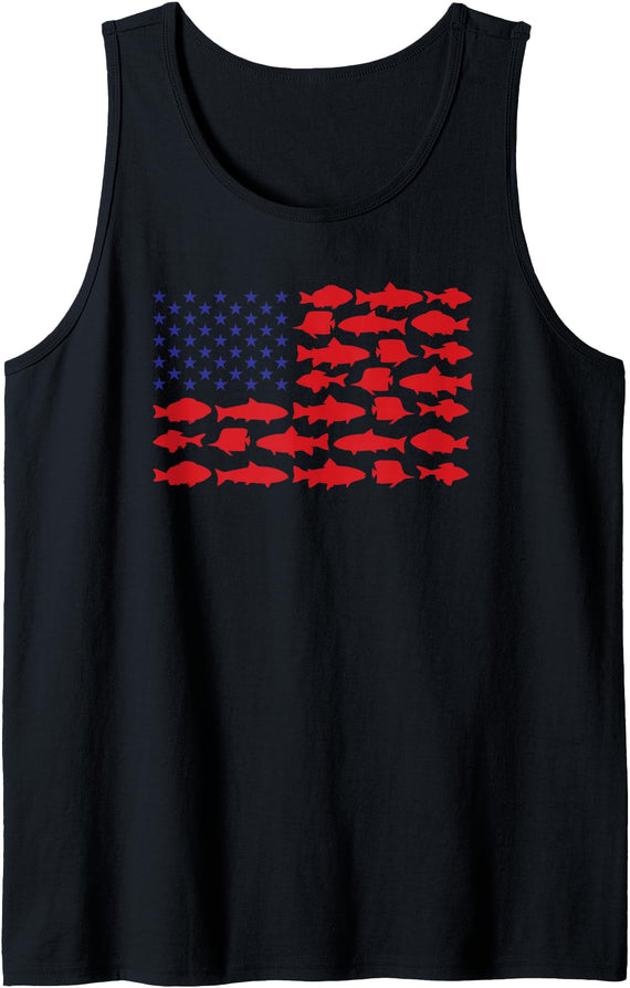 Saltwater Fisherman Fishing Gear & Accessories Saltwater Fish Deep Sea Fishing Gear Products American Flag Tank Top - Black