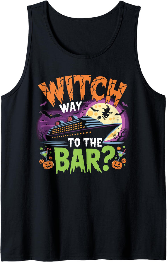 Halloween Designs By ShirtZilla Witch Way to the Bar Funny Halloween Cruise Tank Top - As Pictured
