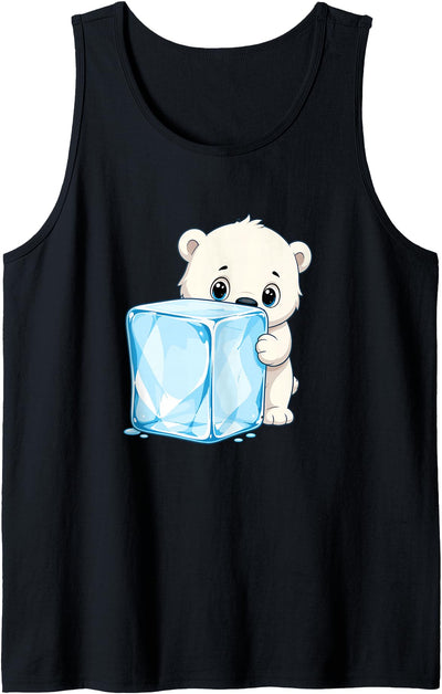 Adorable Baby Polar Bear Hugging Big Ice Cube Tank Top