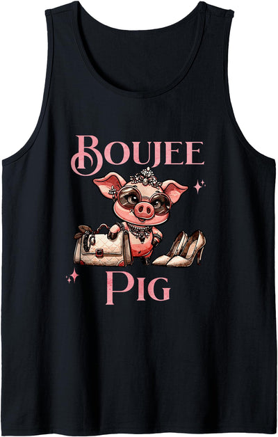 Boujee Pig with Sparkle and Style Pink Fashionista Tank Top