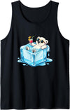Cool Polar Bear Summer Vibes Chill Ice Cube Lazy Polar Bear in Ice Cube Tropical Cocktail Tank Top - Black