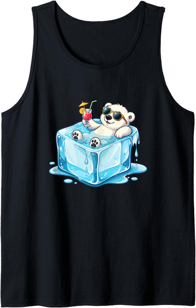 Lazy Polar Bear in Ice Cube Tropical Cocktail Tank Top