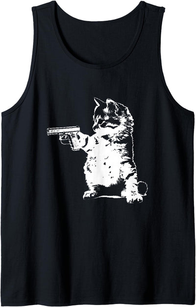 Cute kitten art Gun kitty funny cat Tank Top