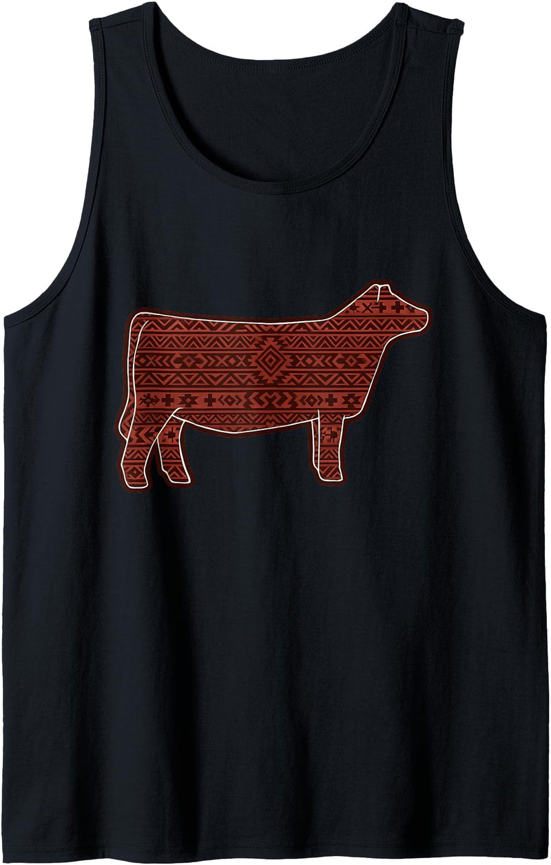 Heifer Cow Animal Stock Show Livestock Breeder Cute Aztec Show Heifer Mama Funny Stock Show Livestock Cow Tank Top - Black