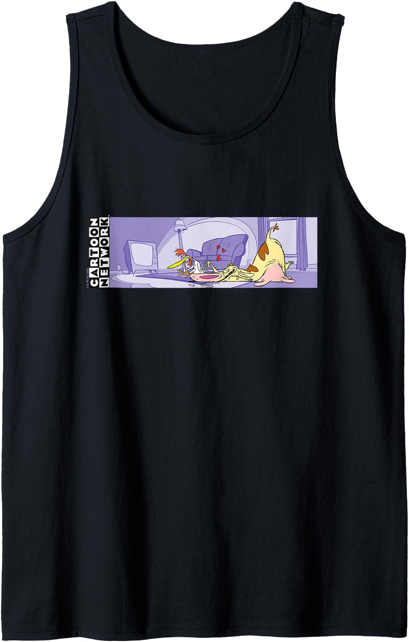Cow and Chicken Panoramic TV Scene 90's Cartoon Network Tank Top - Black