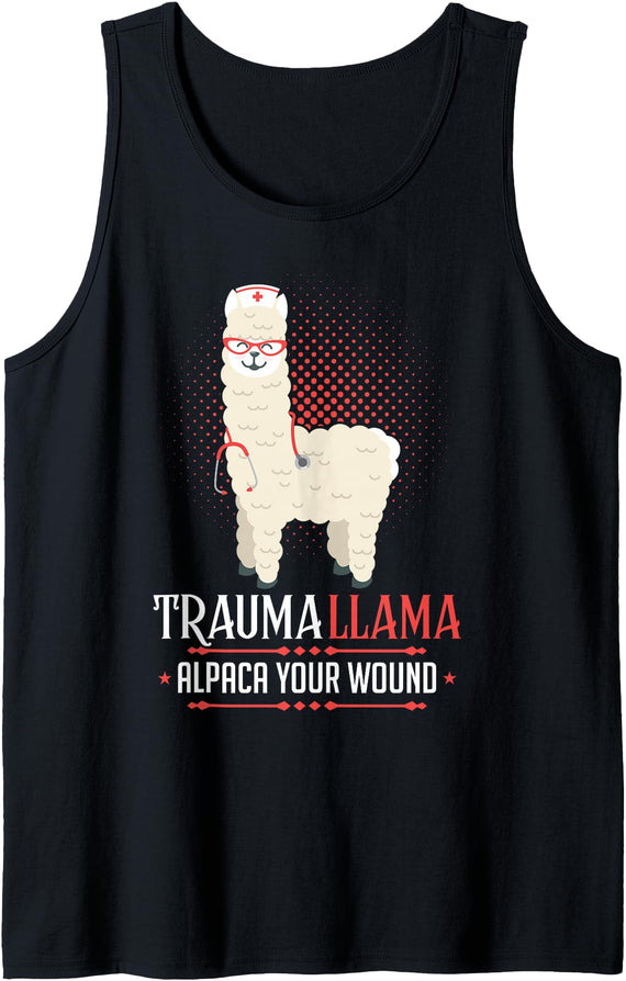 Funny Nurse Day Healthcaren Nicu JD0 Nurse Trauma Llama Alpaca Your Wounds Tank Top - Black