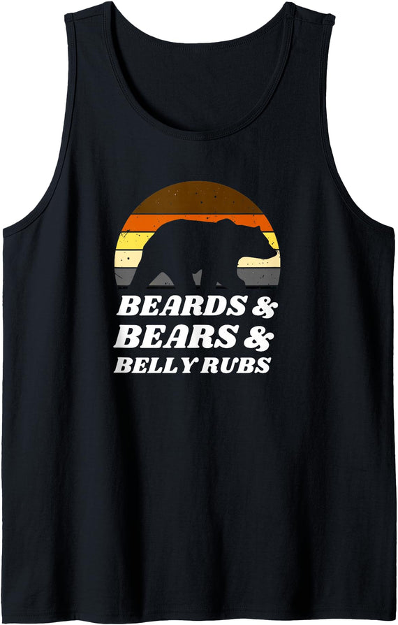 Bear Shirts for Men - Gay Pride 2024 Beards & Bears & Belly Rubs Leather Daddy Bear LGBTQ Print Tank Top - Black