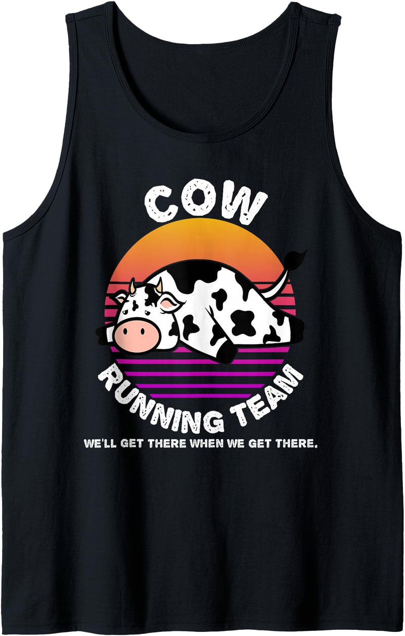 Running Shirts by CrushRetro Funny Dairy Cow Running Team Shirt Kids Men Women Gift Tank Top - Black