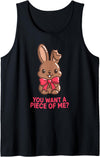 Chocolate Bunny Do You Want Piece of Me Funny Easter Rabbit Tank Top in Black