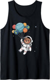 Astronaut Balloon Mens Astronaut Costume Kids Womens Astronaut Bear Holding Planet Balloons Outer Space Tank Top - Black