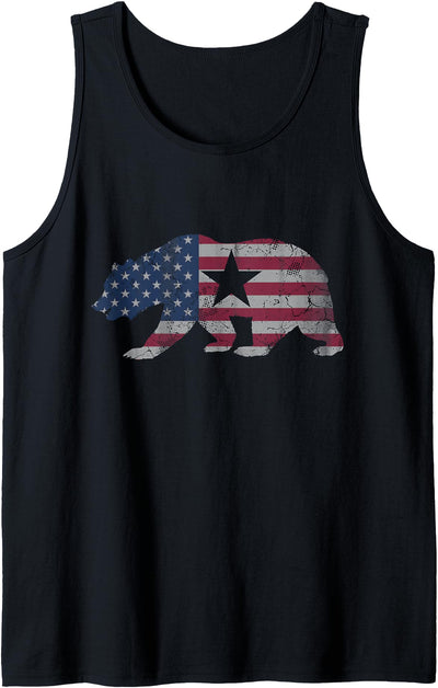 California Republic Bear American Flag 4th of July USA Tank Top