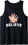 Funny Happy Piglet Farm Life Farmer Motivational Believe Flying Pig with Sunglasses Funny Animal Lover Gifts Tank Top - Black