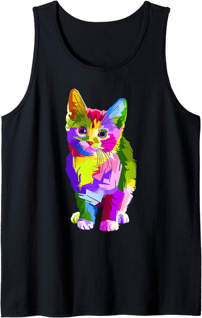 Cat Designs by Peacedancers Cute Kitten Rainbow Kitty Cat Tank Top