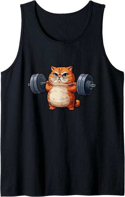 CatFlex Shirt Cat Weightlifting T-Shirt- Funny Cat Workout and Fitness Tee Tank Top
