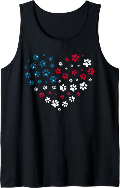 Paw Print Heart American Flag Patriotic American Flag Patriotic Dog and Cat Paw Print 4th Of July Tank Top
